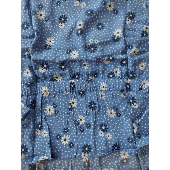 New Talbots Poet Sleeve Blue Daisy Print Wrap Top V Neck Shirt Sz L - Picture 8 of 13